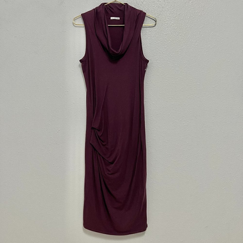 Standard James Perse Plum Cowl Neck Ruched Side Midi Dress